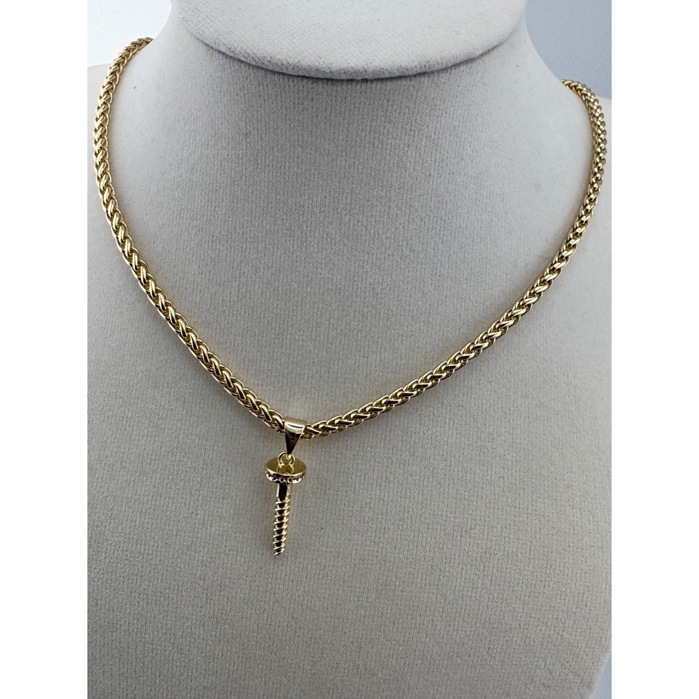 14K‎ Gold Plated Screw Pendant Necklace Bracelet and Chain Drop Earring Set